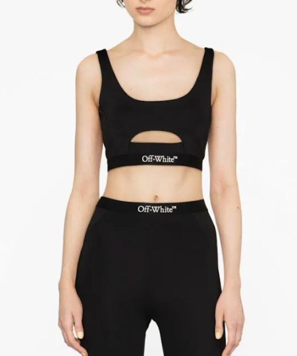 OFF-WHITE WOMEN Logo Band Cutout Bra Black White Size XS